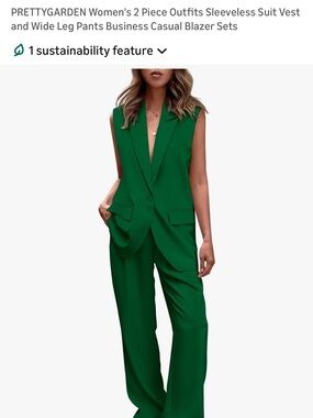 Green 2-Piece Blazer Vest & Wide Leg Pants Set | PrettyGarden | Size L